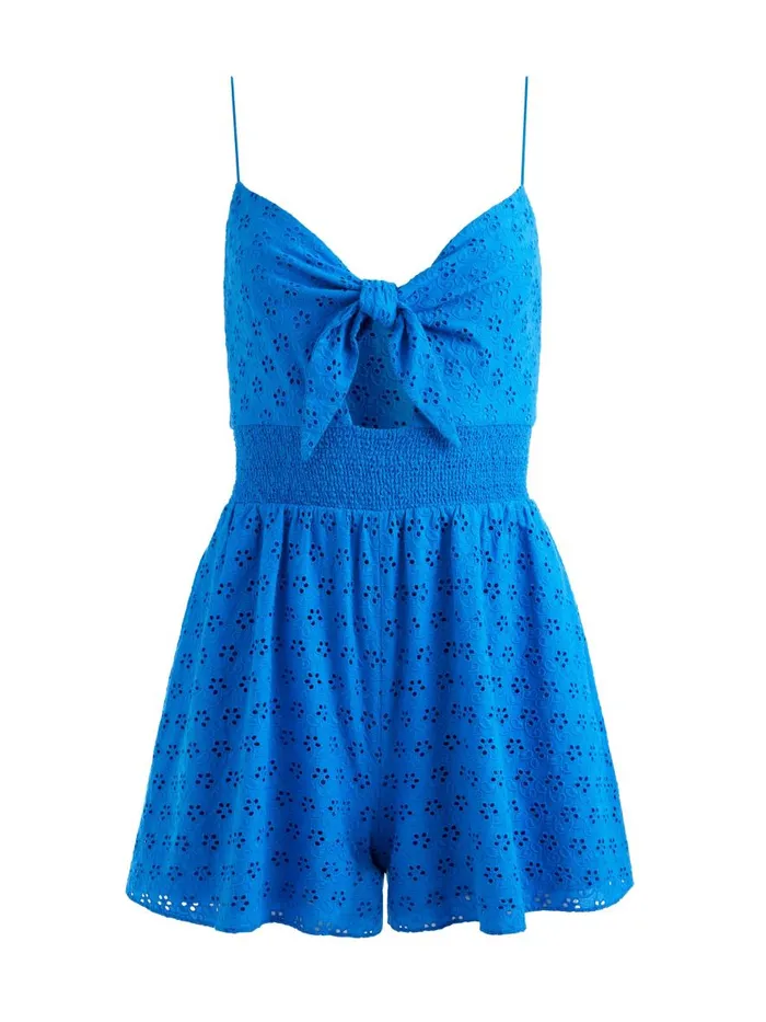 Jumpsuits Rompers Women Alice Olivia FREIDA TIE FRONT ROMPER French Blue