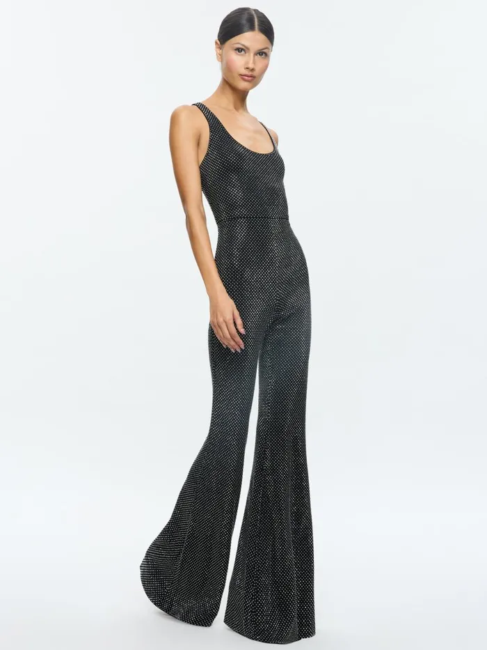 Jumpsuits Rompers Women Alice Olivia TERESA EMBELLISHED BELL BOTTOM JUMPSUIT Blacksilver