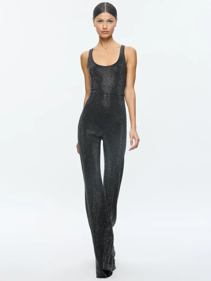 Jumpsuits Rompers Women Alice Olivia TERESA EMBELLISHED BELL BOTTOM JUMPSUIT Blacksilver