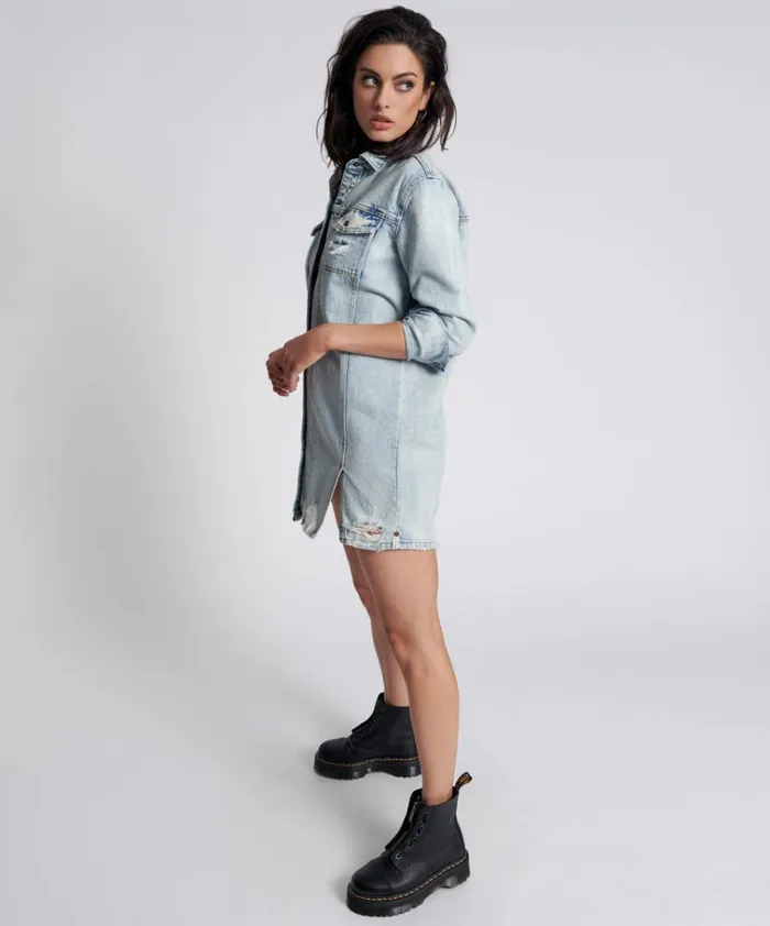 KANSAS BLUE TRUCKER SHIRT DRESS Women One Teaspoon Denim Dresses KANSAS BLUE TRUCKER SHIRT DRESS Women One Teaspoon Denim Dresses