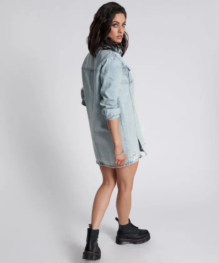 KANSAS BLUE TRUCKER SHIRT DRESS Women One Teaspoon Denim Dresses KANSAS BLUE TRUCKER SHIRT DRESS Women One Teaspoon Denim Dresses