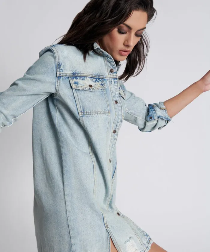 KANSAS BLUE TRUCKER SHIRT DRESS Women One Teaspoon Denim Dresses KANSAS BLUE TRUCKER SHIRT DRESS Women One Teaspoon Denim Dresses