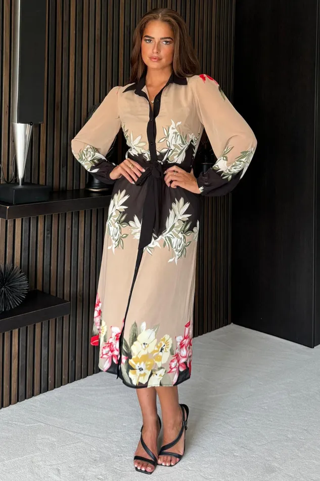 Kaya Contrast Placket Floral Midi Shirt Dress Beige Women Girl In Mind Shirt Dresses Kaya Contrast Placket Floral Midi Shirt Dress Beige Women Girl In Mind Shirt Dresses