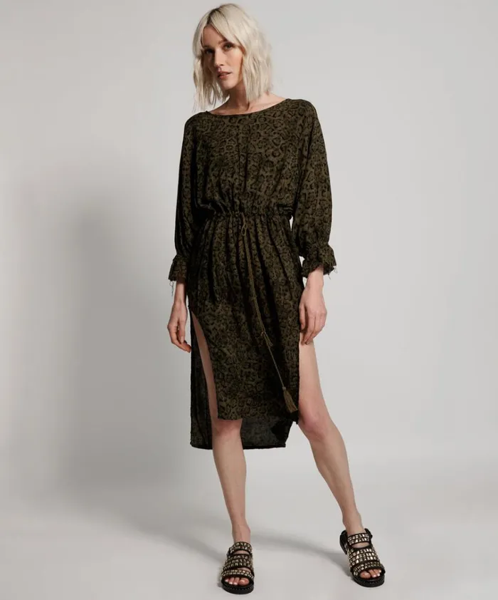 KHAKI LEOPARD TIE DYE SOCIETY CLUB DRESS Women One Teaspoon Midi and Maxi Dresses