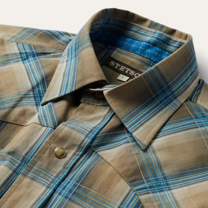 Khaki Ombre Plaid Shirt Khaki Ombre Plaid Shirt Men Stetson Western Shirts