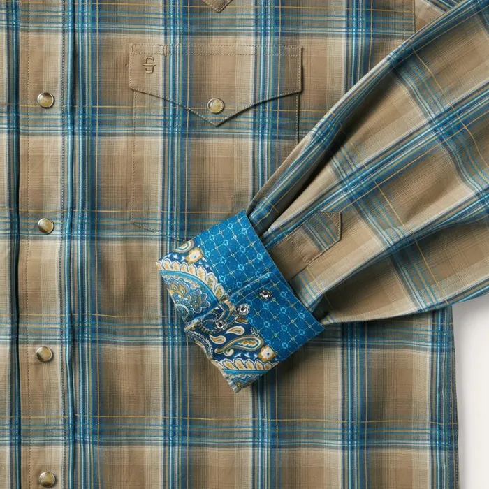 Khaki Ombre Plaid Shirt Khaki Ombre Plaid Shirt Men Stetson Western Shirts