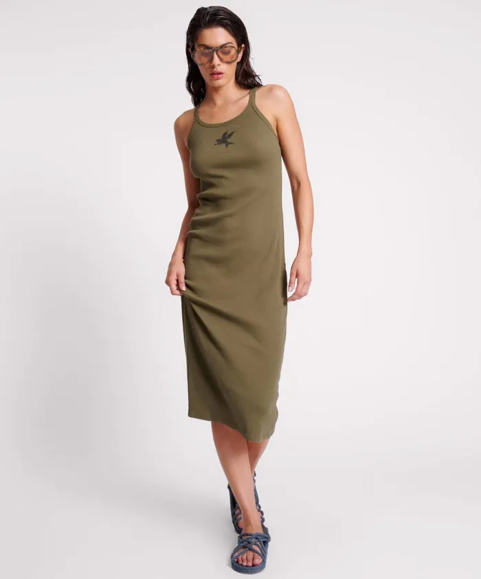 KHAKI ONE TEASPOON RIB SINGLET MIDI DRESS Women One Teaspoon Midi and Maxi Dresses