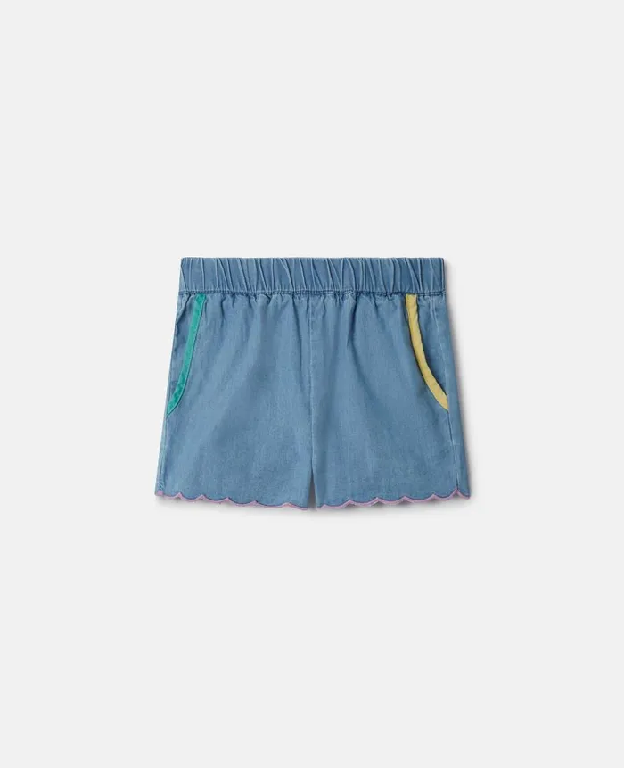 Kids Baby Girls Stella McCartney Scalloped Edge Chambray Shorts Blue