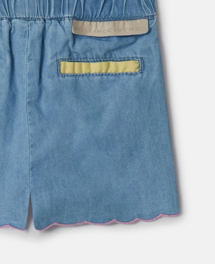 Kids Baby Girls Stella McCartney Scalloped Edge Chambray Shorts Blue