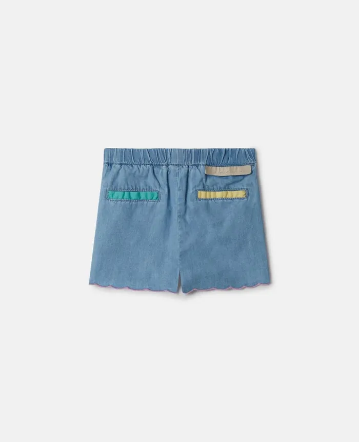 Kids Baby Girls Stella McCartney Scalloped Edge Chambray Shorts Blue