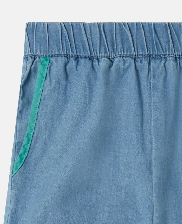 Kids Baby Girls Stella McCartney Scalloped Edge Chambray Shorts Blue