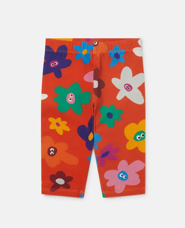 Kids Baby Girls Stella McCartney Smiling Flower Print Leggings Orange