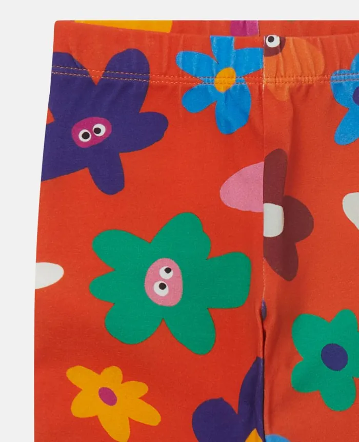 Kids Baby Girls Stella McCartney Smiling Flower Print Leggings Orange