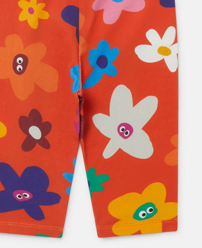 Kids Baby Girls Stella McCartney Smiling Flower Print Leggings Orange