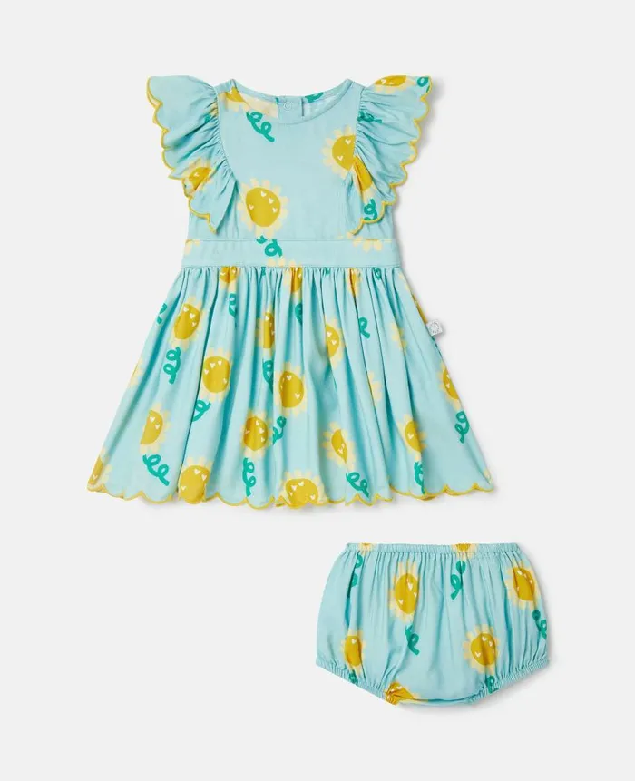 Kids Baby Girls Stella McCartney Sunflower Print Sleeveless Dress And Bloomers Set Aqua Blue Kids Baby Girls Stella McCartney Sunflower Print Sleeveless Dress And Bloomers Set Aqua Blue