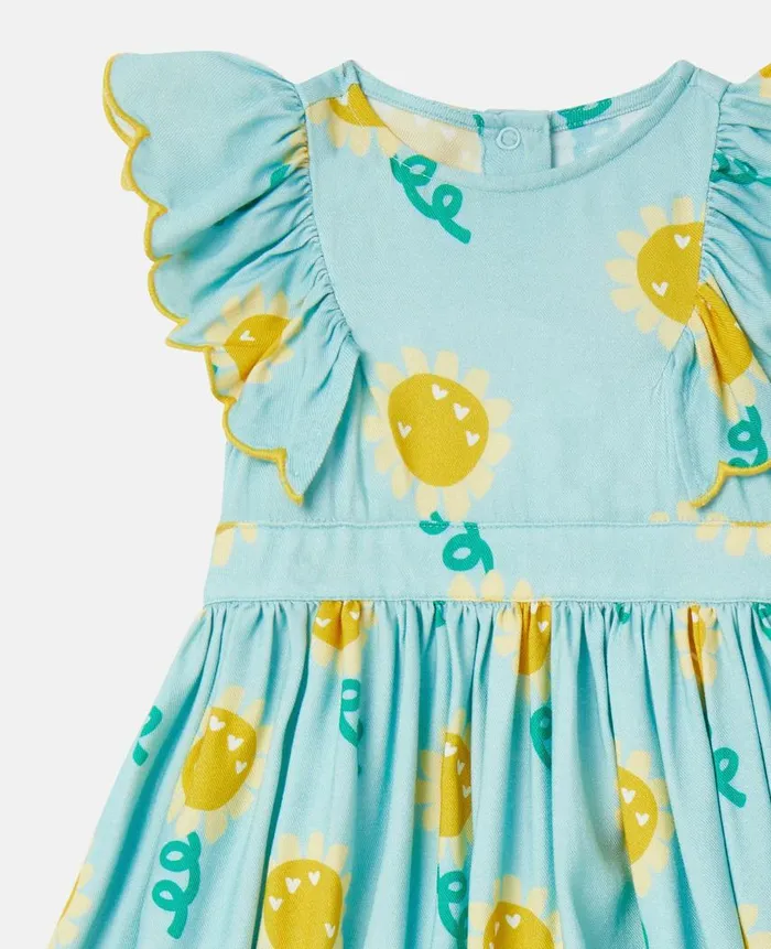 Kids Baby Girls Stella McCartney Sunflower Print Sleeveless Dress And Bloomers Set Aqua Blue