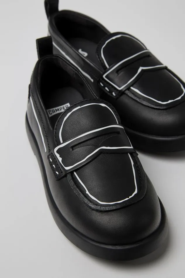 Kids Camper Ballerinas Twins Black Leather Shoes For Kids
