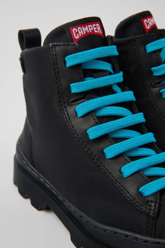 Kids Camper Boots Brutus Black Textile And Leather Ankle Boots For Kids