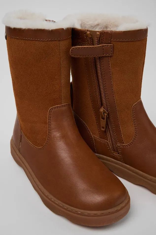Kids Camper Boots Kiddo Brown Leather And Nubuck Boots For Kids