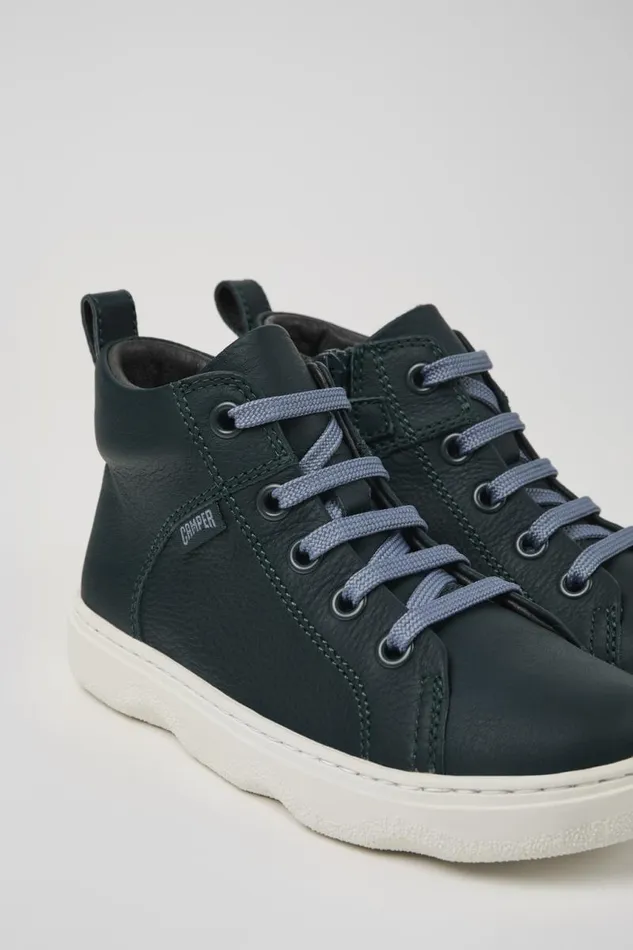 Kids Camper Boots Kiddo Dark Green Leather Ankle Boots For Kids