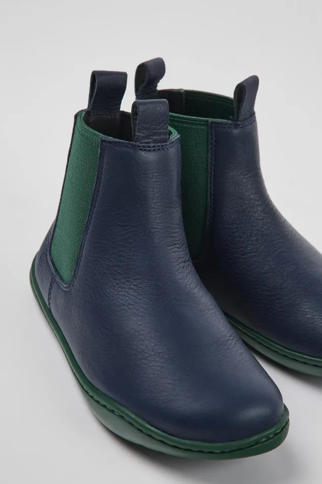 Kids Camper Boots Peu Blue Leather Ankle Boots For Kids