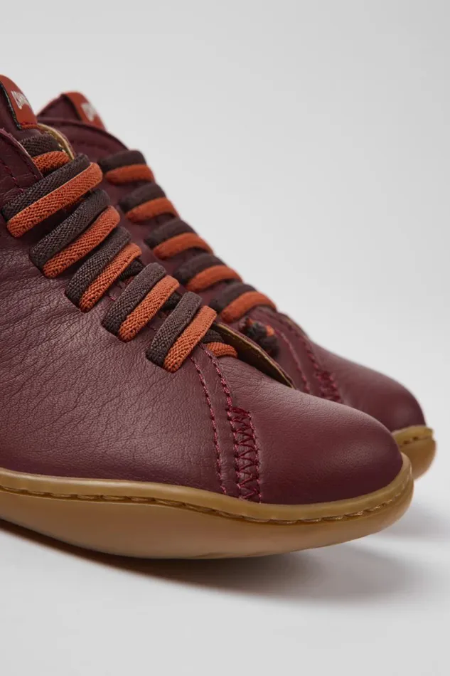 Kids Camper Boots Peu Burgundy Leather Ankle Boots For Kids