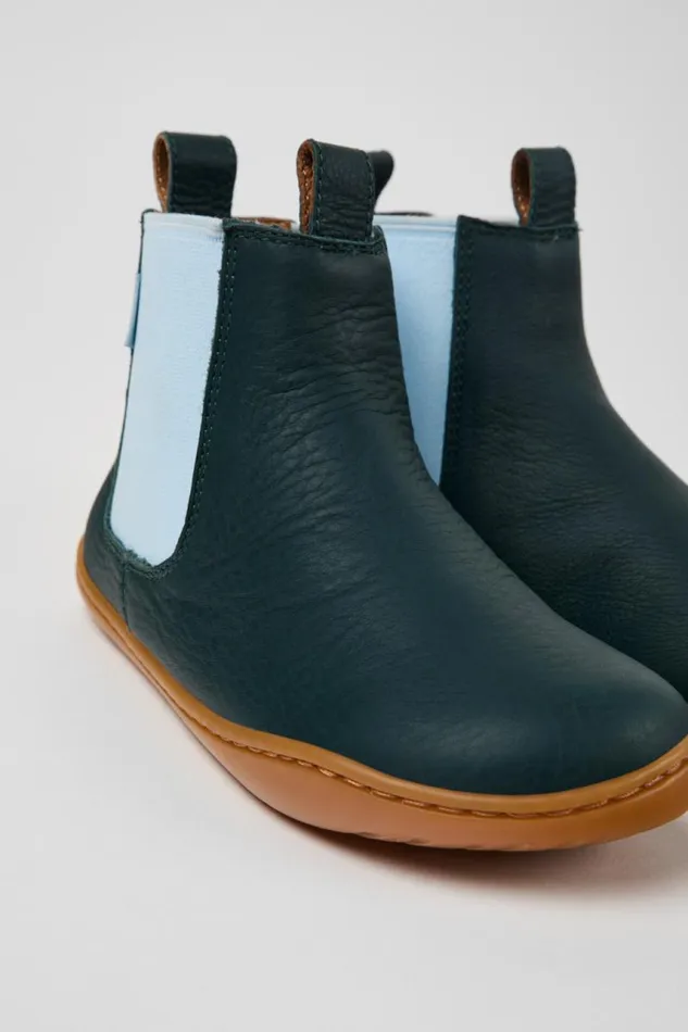 Kids Camper Boots Peu Green Leather Ankle Boots For Kids