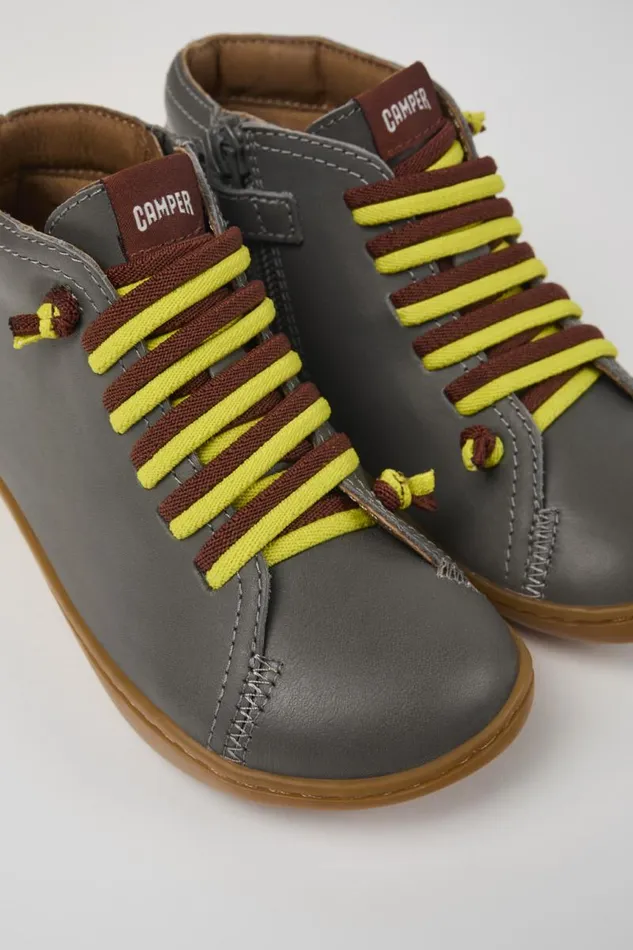 Kids Camper Boots Peu Grey Leather Ankle Boots For Kids