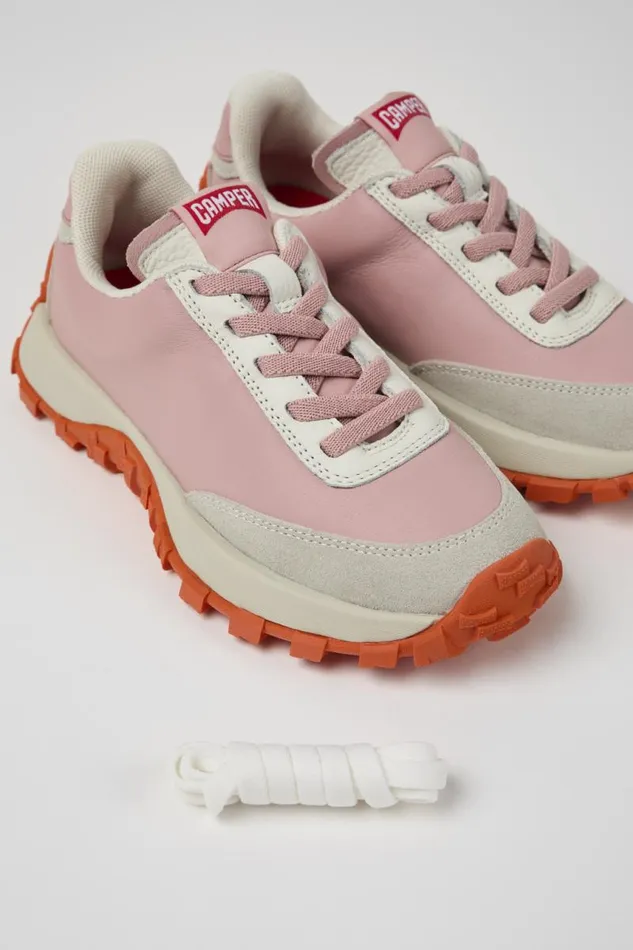 Kids Camper Sneakers Drift Trail Pink And Gray Leather And Nubuck Sneaker