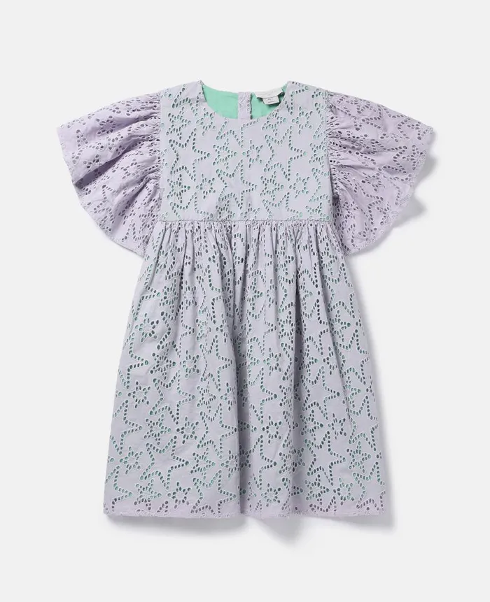 Kids Dresses and Jumpsuits Stella McCartney Star Broderie Anglaise Angel Sleeve Dress Purple Kids Dresses and Jumpsuits Stella McCartney Star Broderie Anglaise Angel Sleeve Dress Purple