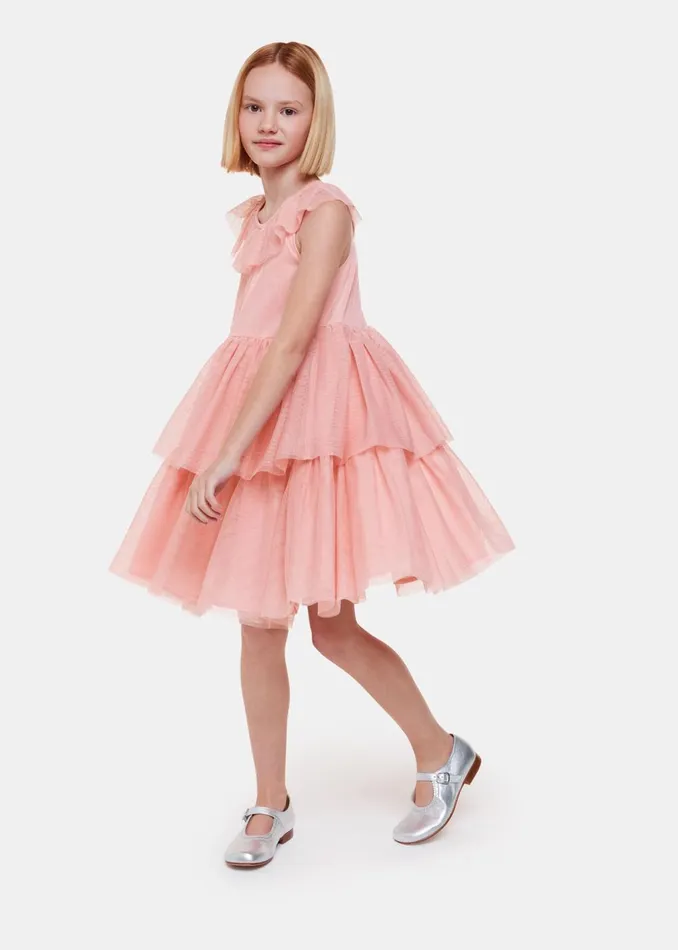 Kids Dresses and Jumpsuits Whistles Dusty Pink Tilda Tulle Frill Sleeve Dress Kids Dresses and Jumpsuits Whistles Dusty Pink Tilda Tulle Frill Sleeve Dress