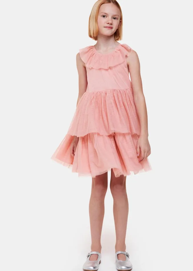 Kids Dresses and Jumpsuits Whistles Dusty Pink Tilda Tulle Frill Sleeve Dress