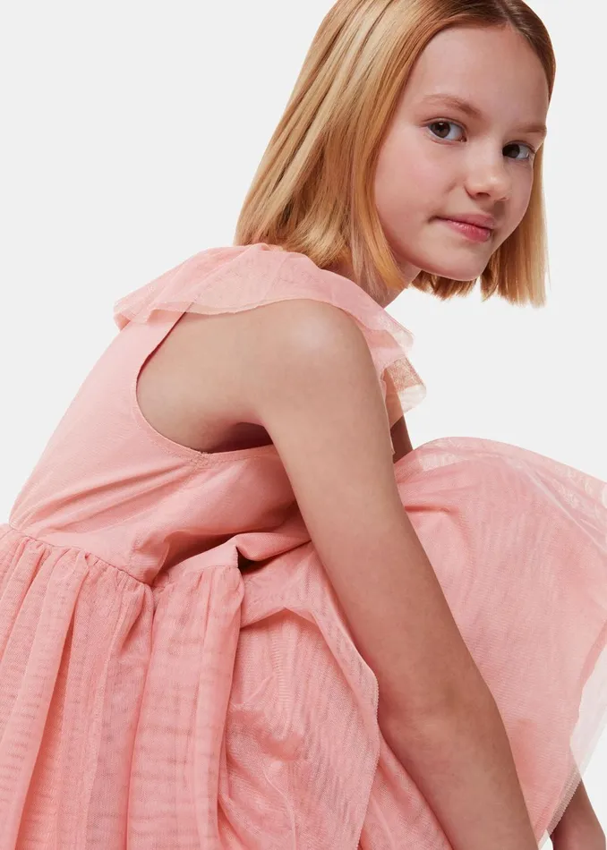 Kids Dresses and Jumpsuits Whistles Dusty Pink Tilda Tulle Frill Sleeve Dress