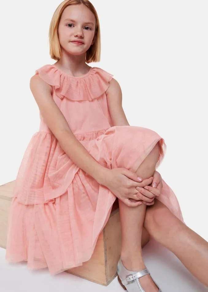 Kids Dresses and Jumpsuits Whistles Dusty Pink Tilda Tulle Frill Sleeve Dress
