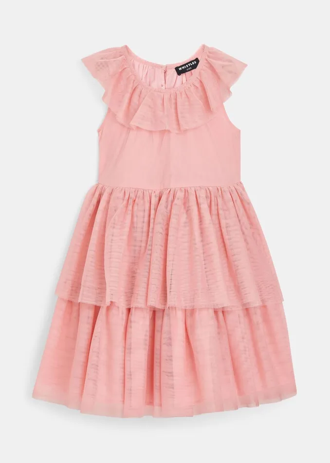 Kids Dresses and Jumpsuits Whistles Dusty Pink Tilda Tulle Frill Sleeve Dress