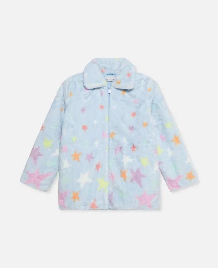 Kids Outerwear Stella McCartney Star Print Fluffy Collared Jacket Blue