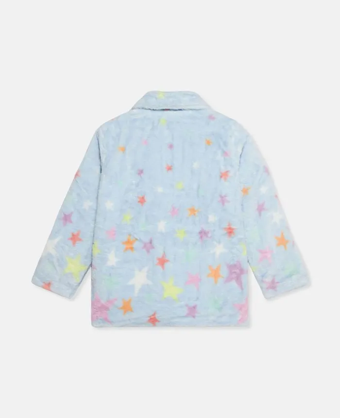 Kids Outerwear Stella McCartney Star Print Fluffy Collared Jacket Blue