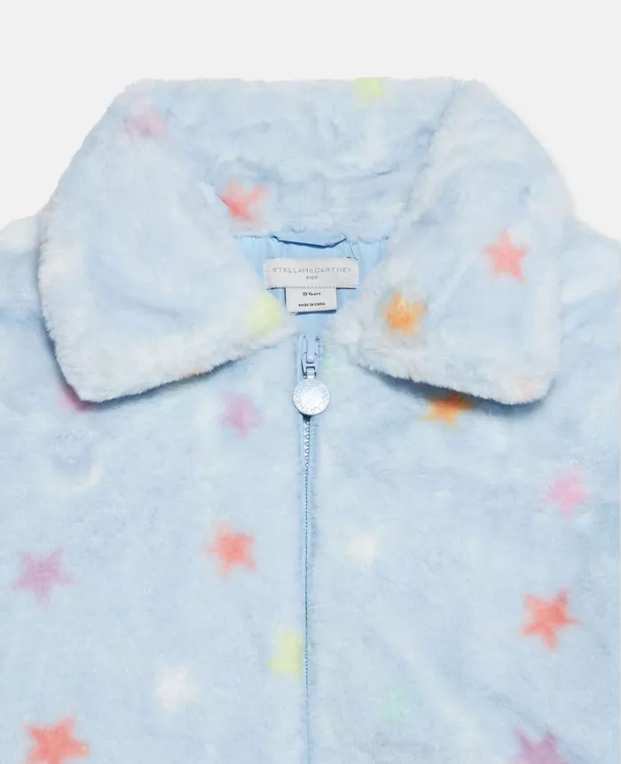 Kids Outerwear Stella McCartney Star Print Fluffy Collared Jacket Blue