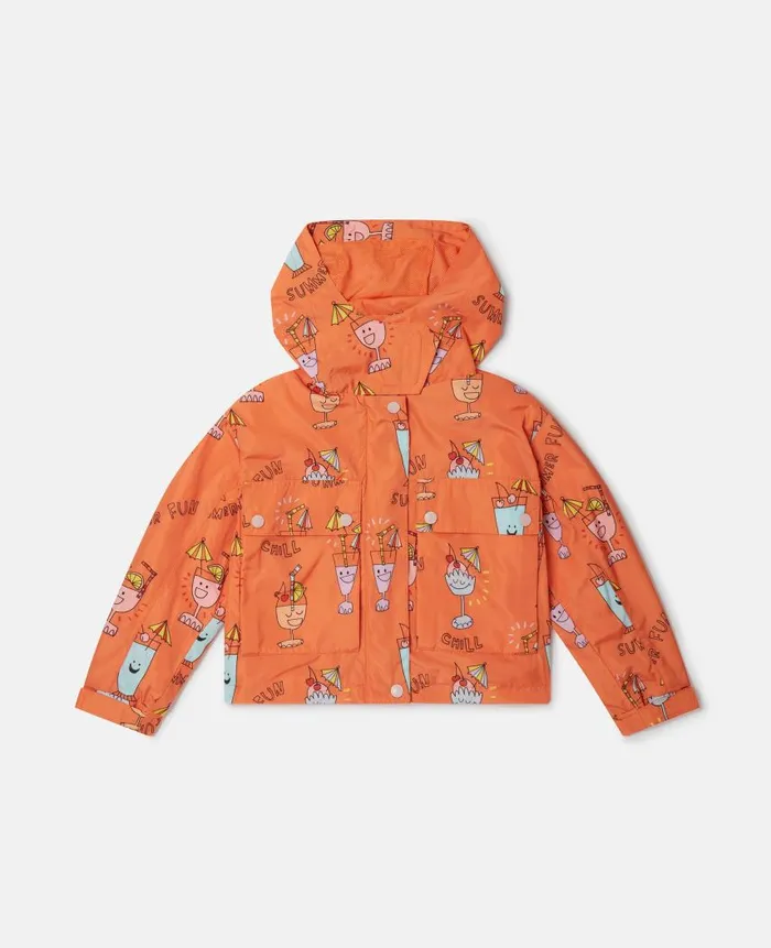 Kids Outerwear Stella McCartney Summer Doodles Print Hooded Jacket Orange