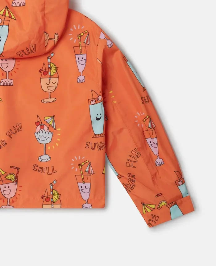 Kids Outerwear Stella McCartney Summer Doodles Print Hooded Jacket Orange