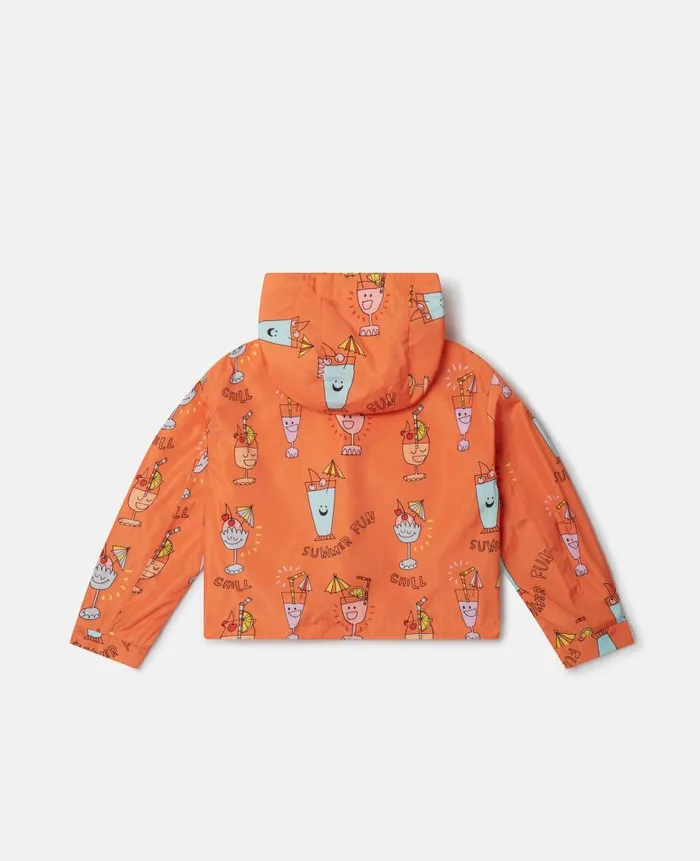 Kids Outerwear Stella McCartney Summer Doodles Print Hooded Jacket Orange