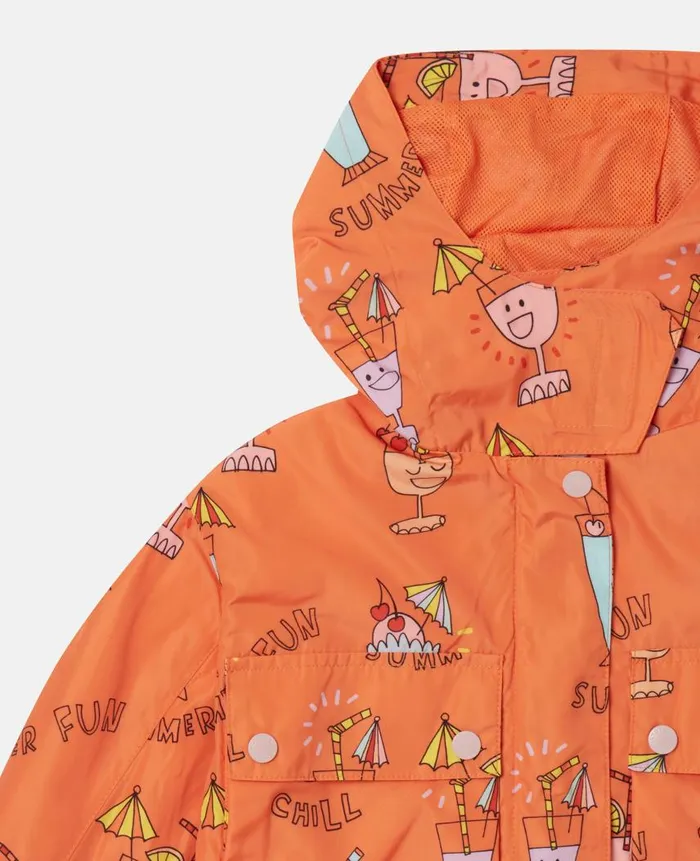 Kids Outerwear Stella McCartney Summer Doodles Print Hooded Jacket Orange