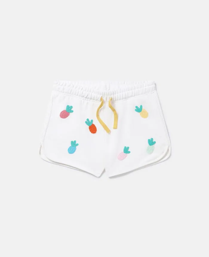 Kids Pants and Shorts Stella McCartney Fruit Crochet Jersey Shorts Ivory