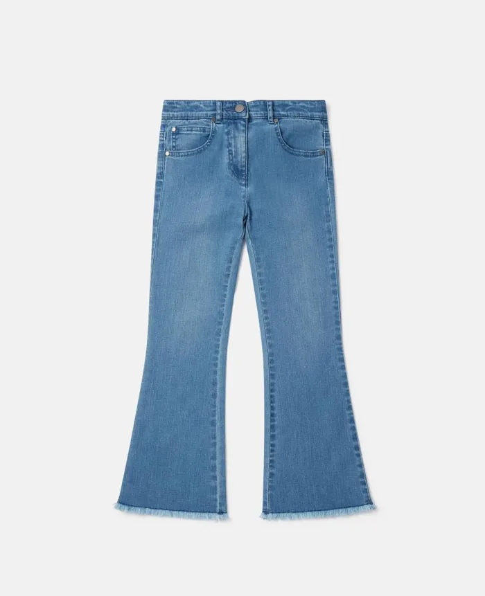 Kids Pants and Shorts Stella McCartney Mid Wash Frayed Hem Flared Jeans Blue