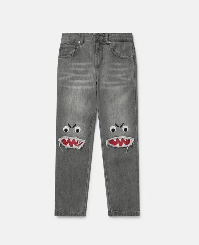 Kids Pants and Shorts Stella McCartney Shark Face Ripped Skinny Jeans Grey