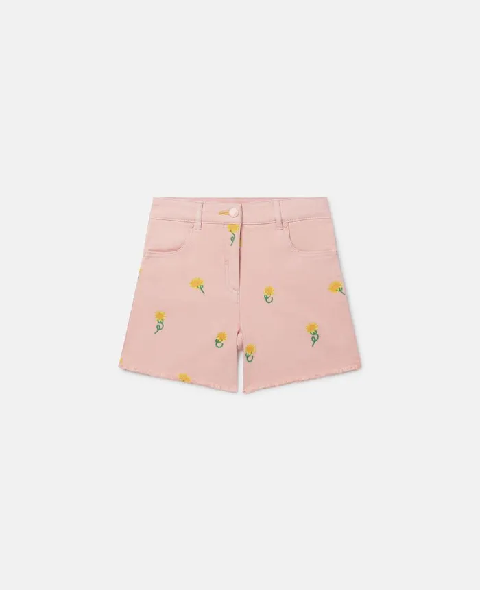 Kids Pants and Shorts Stella McCartney Sunflower Print Denim Shorts Pink