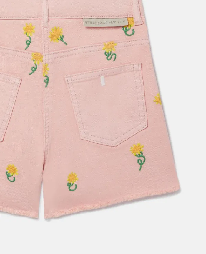 Kids Pants and Shorts Stella McCartney Sunflower Print Denim Shorts Pink