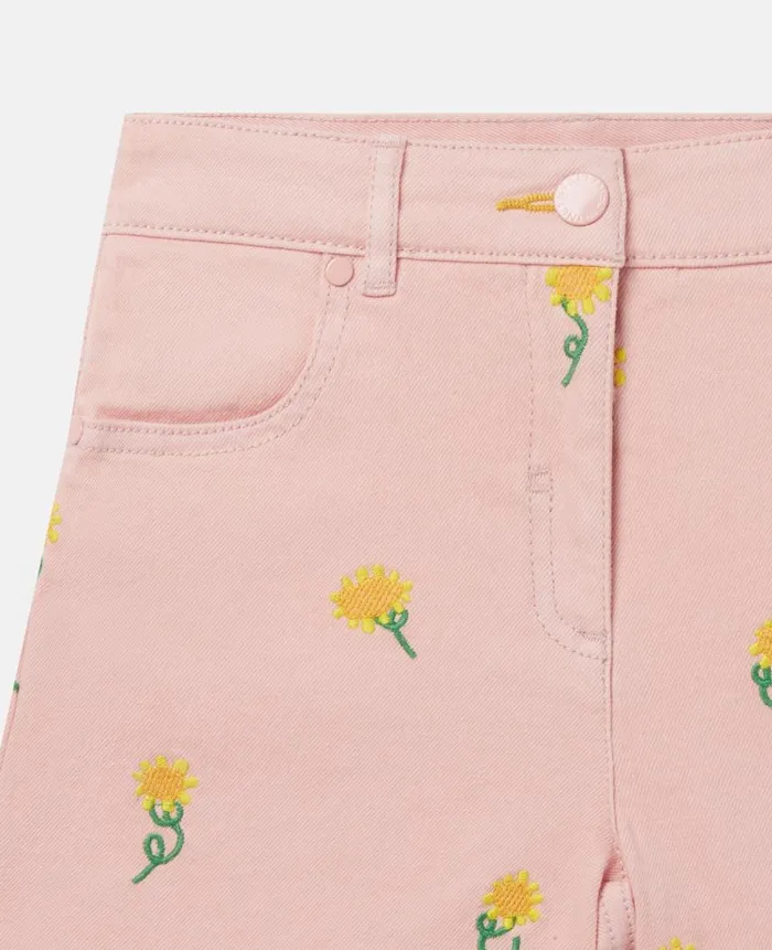 Kids Pants and Shorts Stella McCartney Sunflower Print Denim Shorts Pink