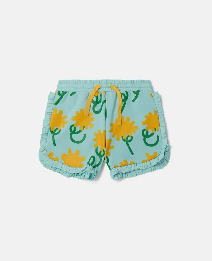 Kids Pants and Shorts Stella McCartney Sunflower Print Shorts Aqua Blue