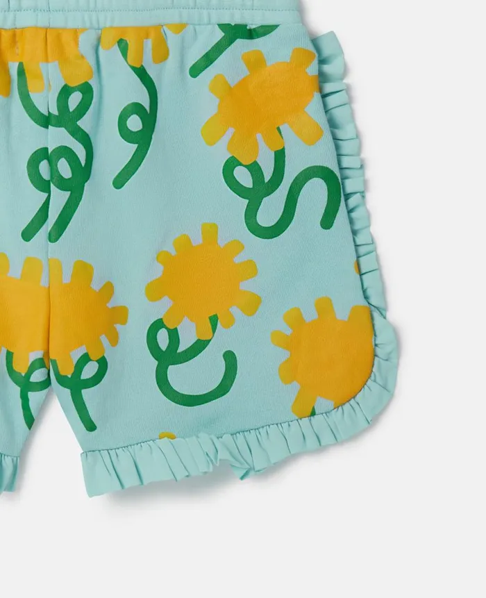 Kids Pants and Shorts Stella McCartney Sunflower Print Shorts Aqua Blue